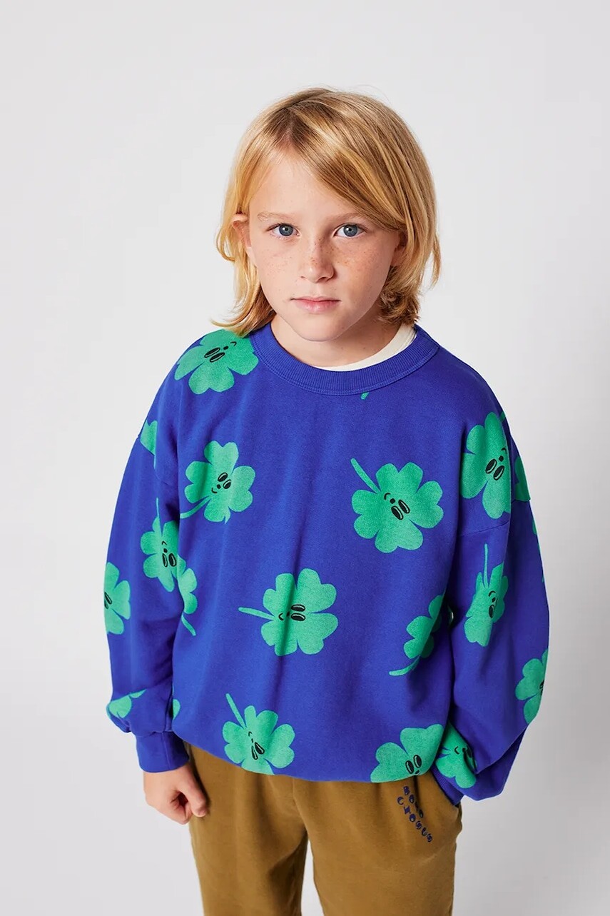 Detská bavlnená mikina Bobo Choses Lucky Clover modrá farba, vzorovaná, 225AC039
