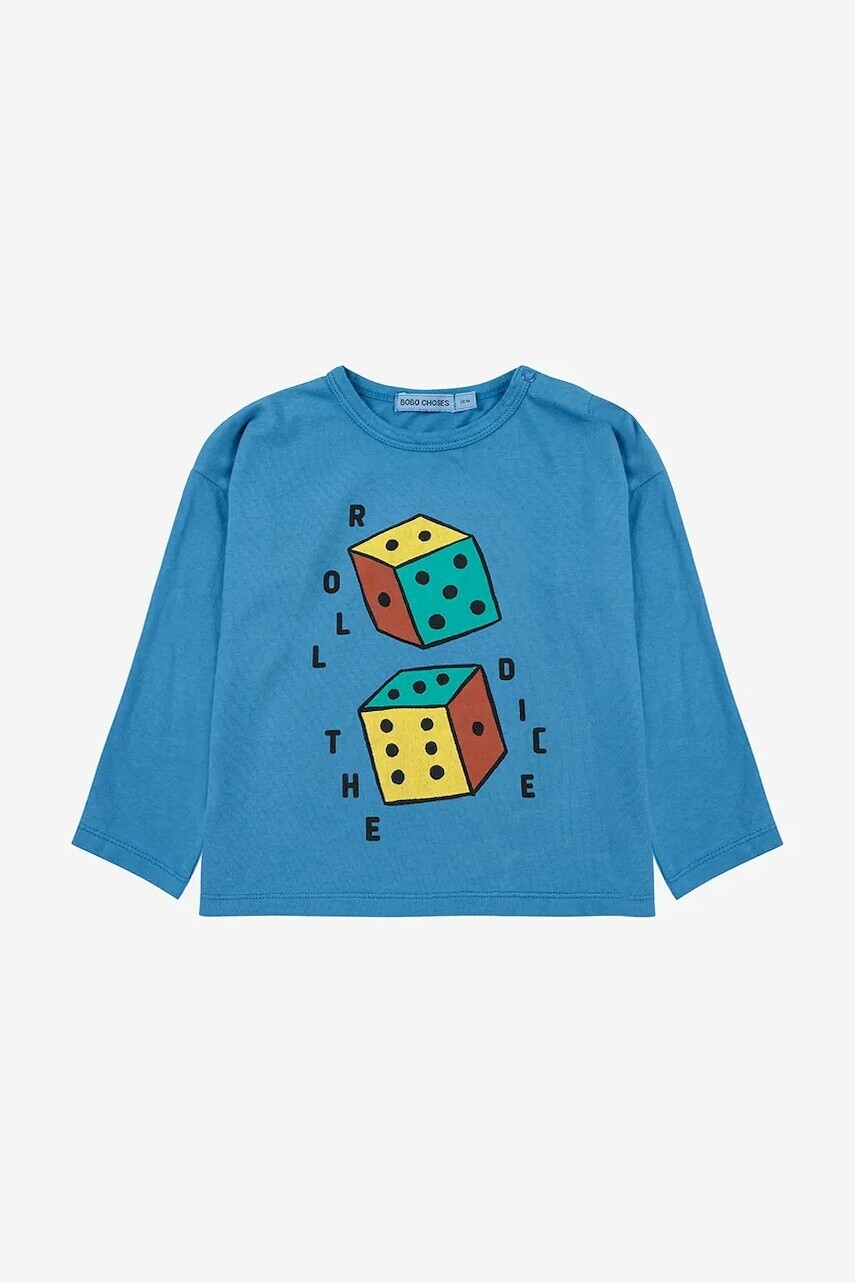Detské bavlnené tričko s dlhým rukávom Bobo Choses Roll The Dice modrá farba, s potlačou, 225AB036