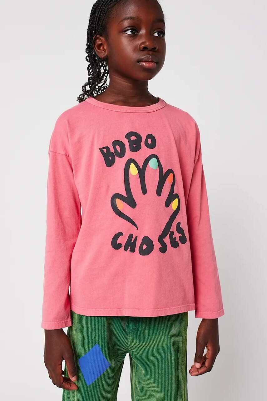 Detská bavlnená košeľa s dlhým rukávom Bobo Choses High Five ružová farba, 225AC007
