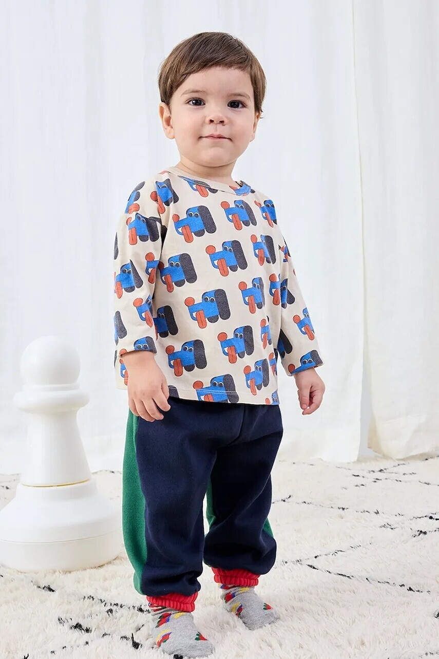 Detské bavlnené tričko s dlhým rukávom Bobo Choses Doggy Mate béžová farba, vzorované, 225AB033