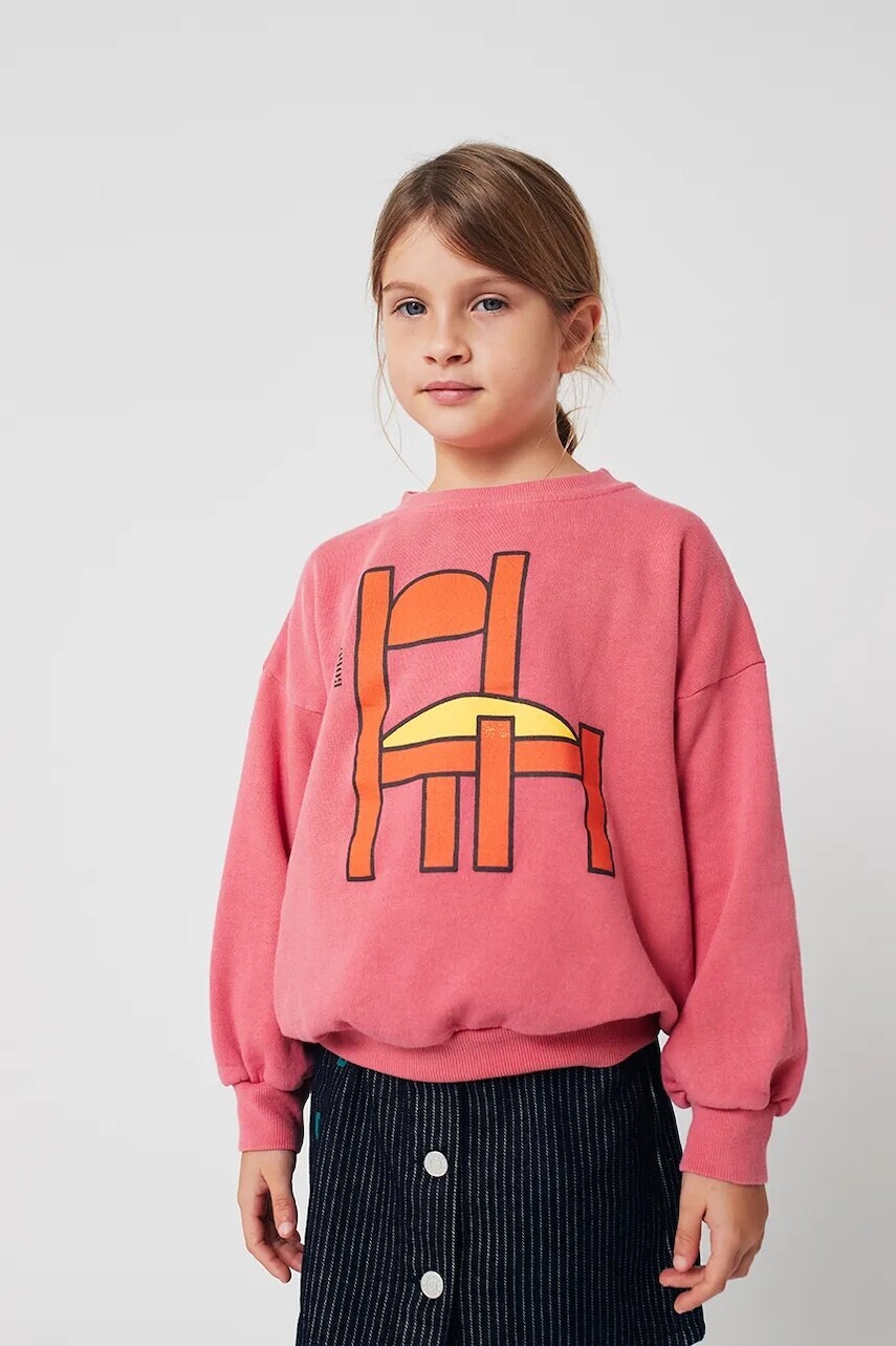 Detská bavlnená mikina Bobo Choses Chair ružová farba, s kapucňou, vzorovaná, 225AC034
