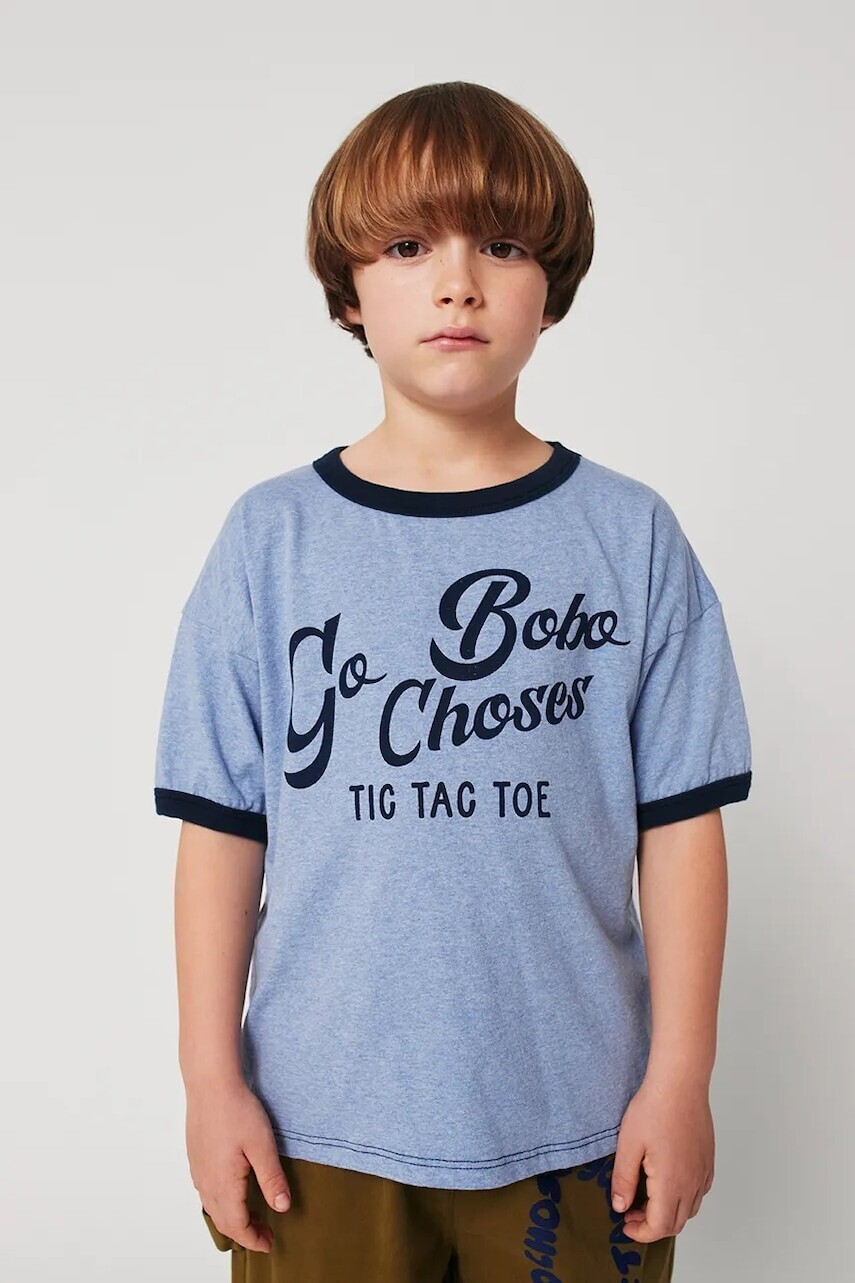 Detské bavlnené tričko Bobo Choses Go Bobo modrá farba, s potlačou, 225AC001