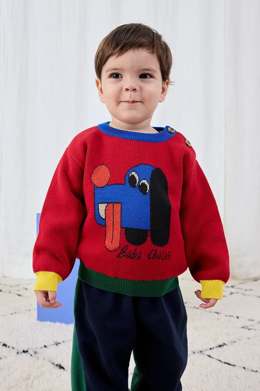 Detský bavlnený svetrík Bobo Choses Doggy Mate červená farba, ľahký, 225AB121