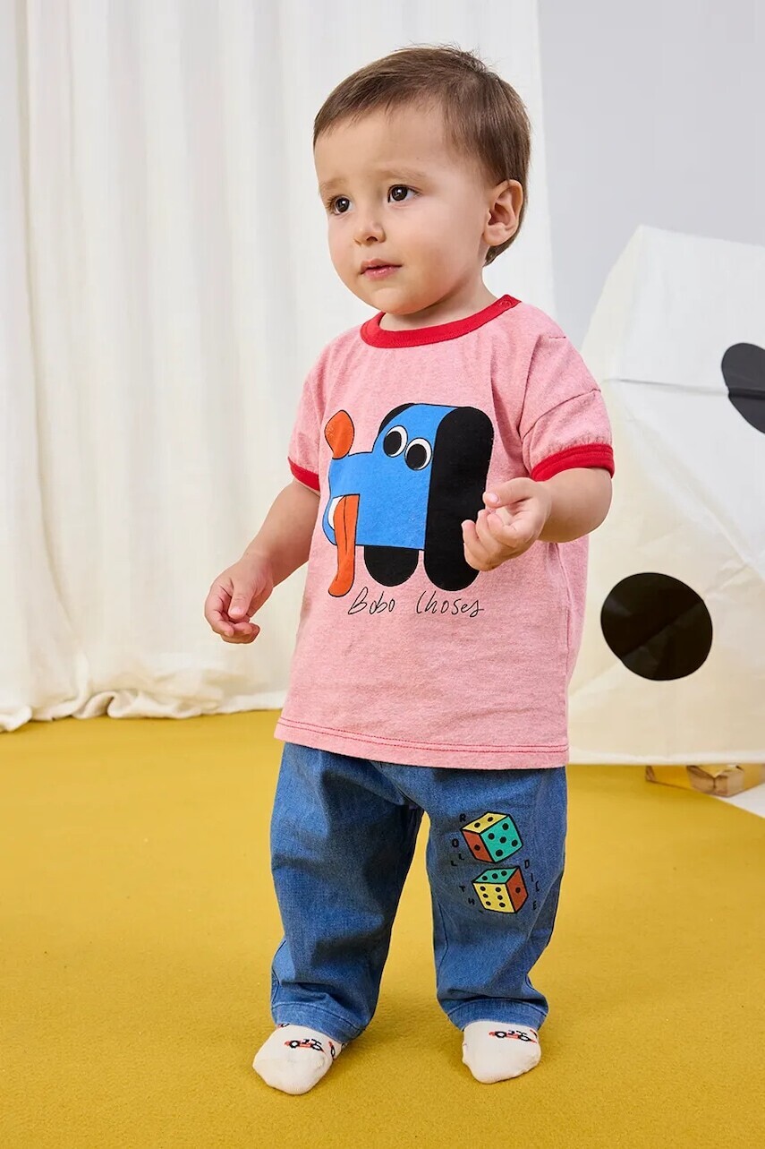 Detské bavlnené tričko Bobo Choses Doggy Mate ružová farba, s potlačou, 225AB031
