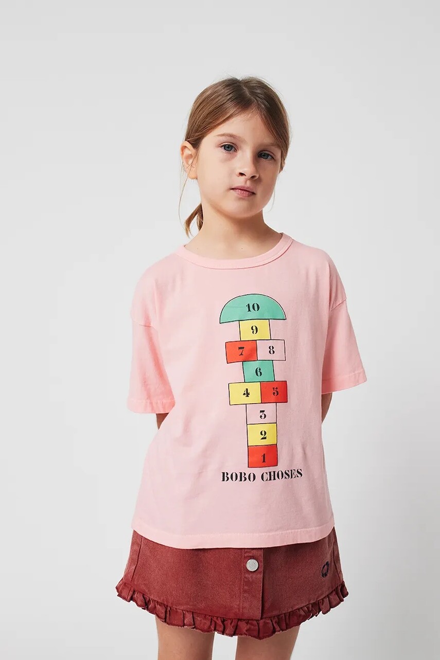 Detské bavlnené tričko Bobo Choses Hopscotch ružová farba, 225AC143