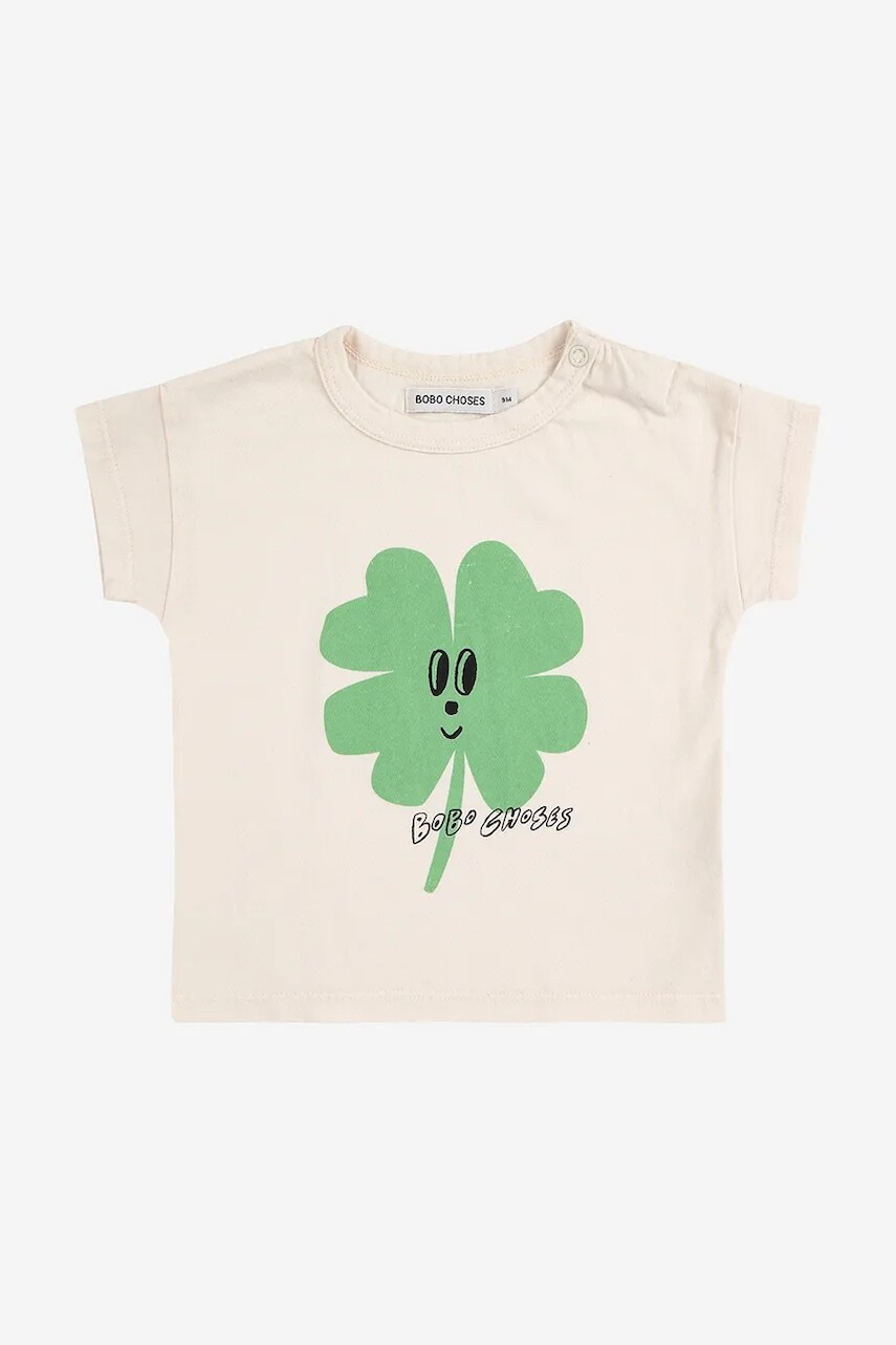 Detské bavlnené tričko Bobo Choses Lucky Clover biela farba, s potlačou, 225AB032