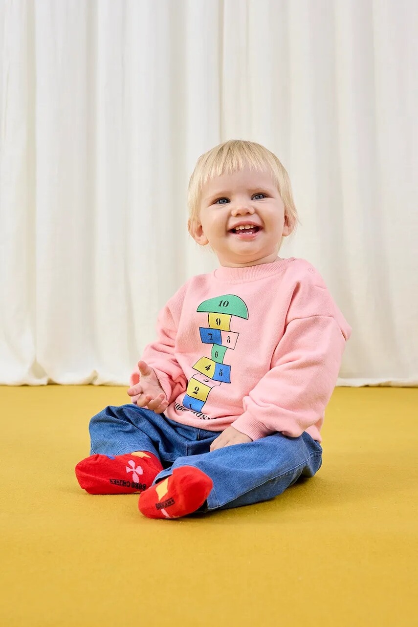 Bavlnená mikina pre bábätká Bobo Choses Hopscotch ružová farba, s potlačou, 225AB118