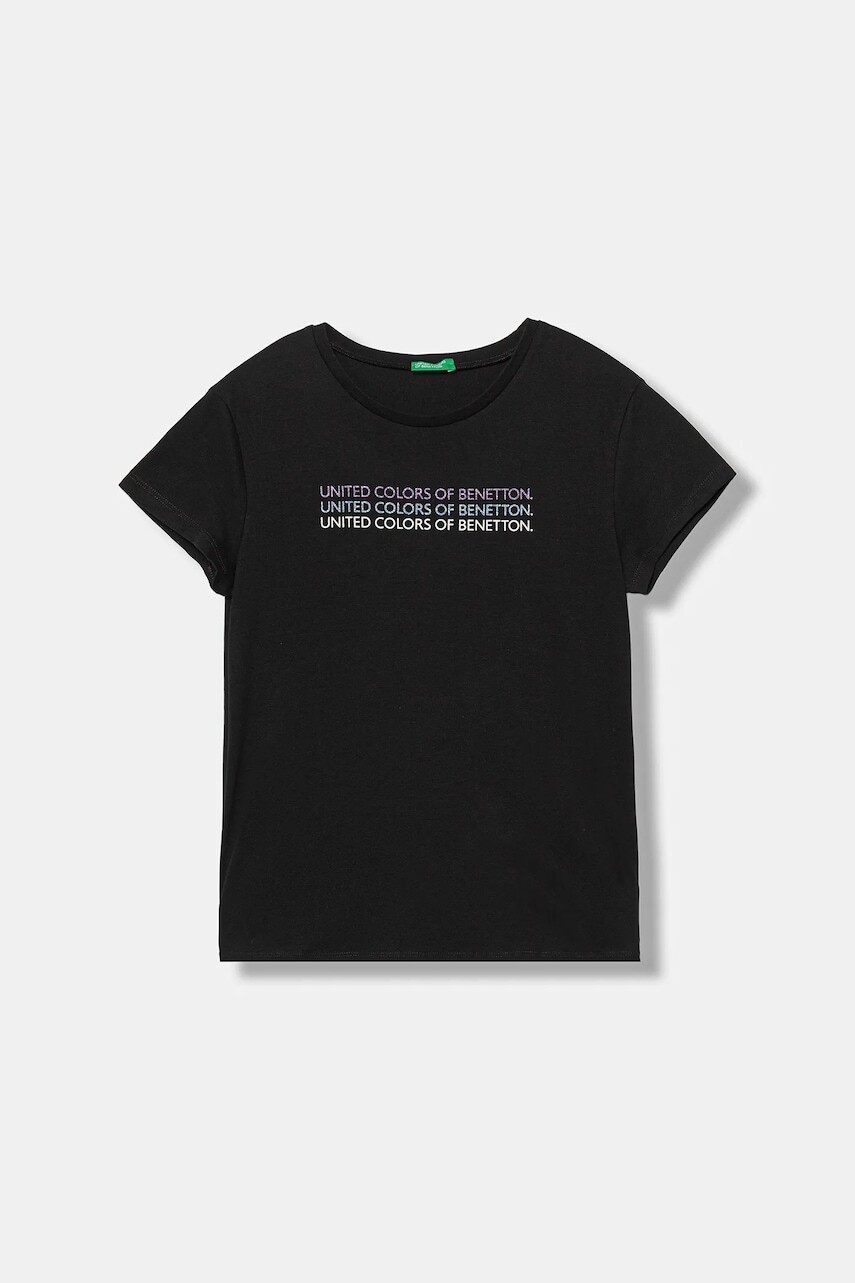 Detské bavlnené tričko United Colors of Benetton čierna farba, 3I1XC10Q1
