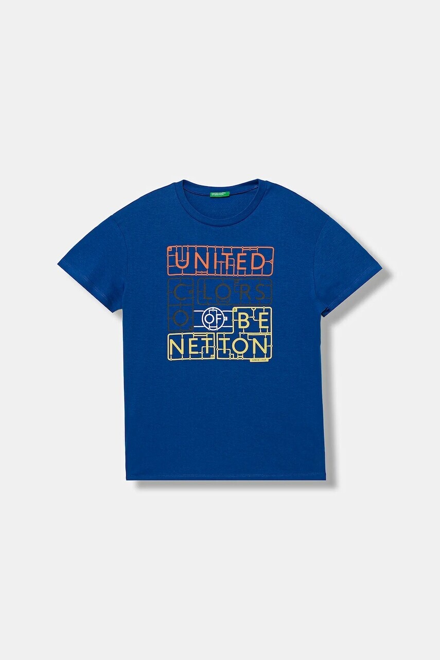 Detské bavlnené tričko United Colors of Benetton modrá farba, s potlačou, 3I1XC10Q4