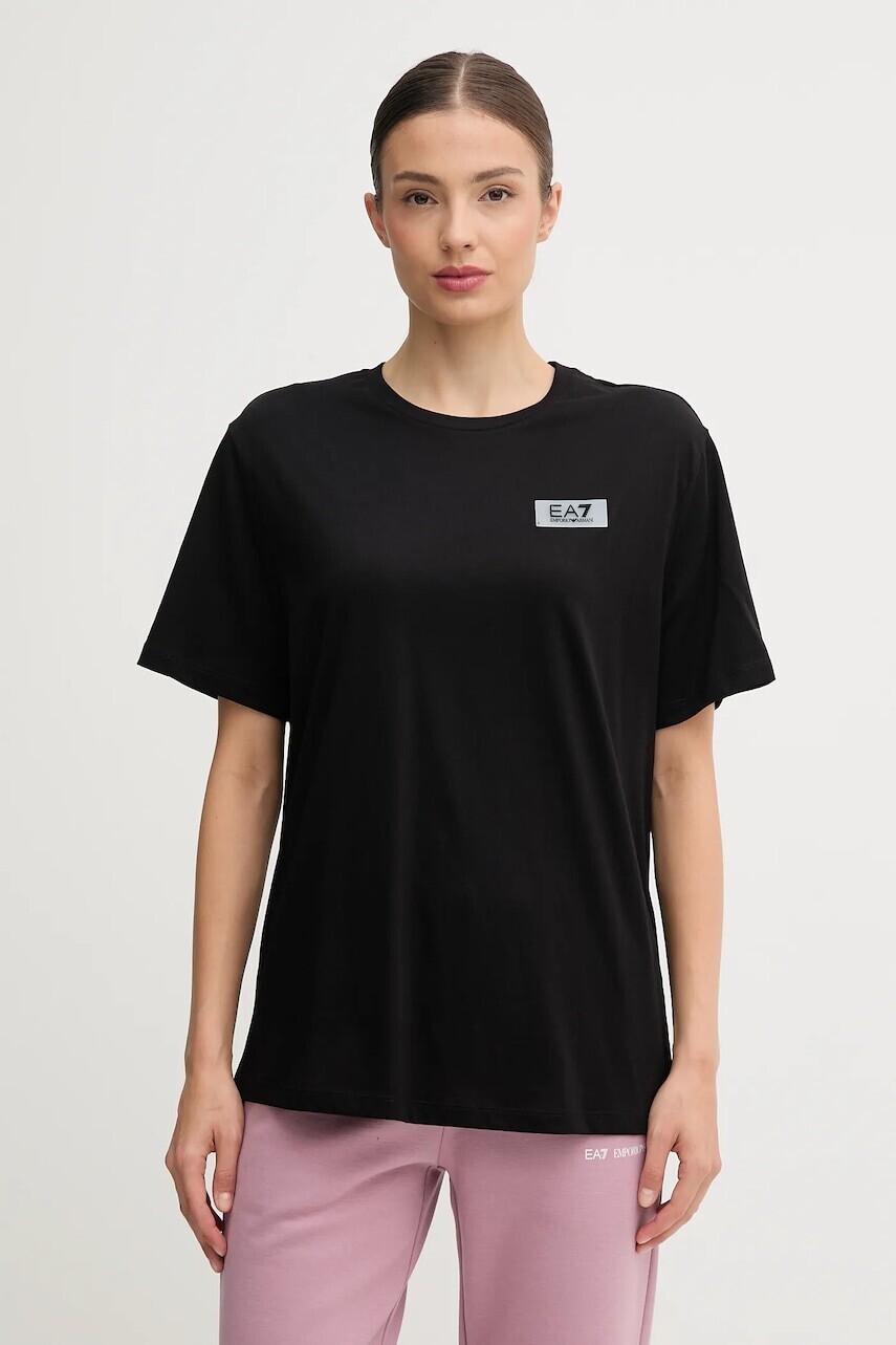 Bavlnené tričko EA7 Emporio Armani dámske, čierna farba, AF12503.7W000407
