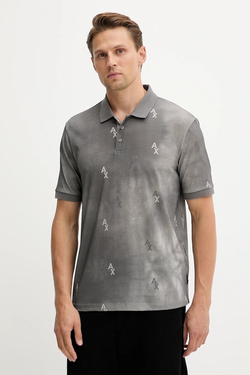 Bavlnené polo tričko Armani Exchange šedá farba, vzorované, XM001884 AF10356