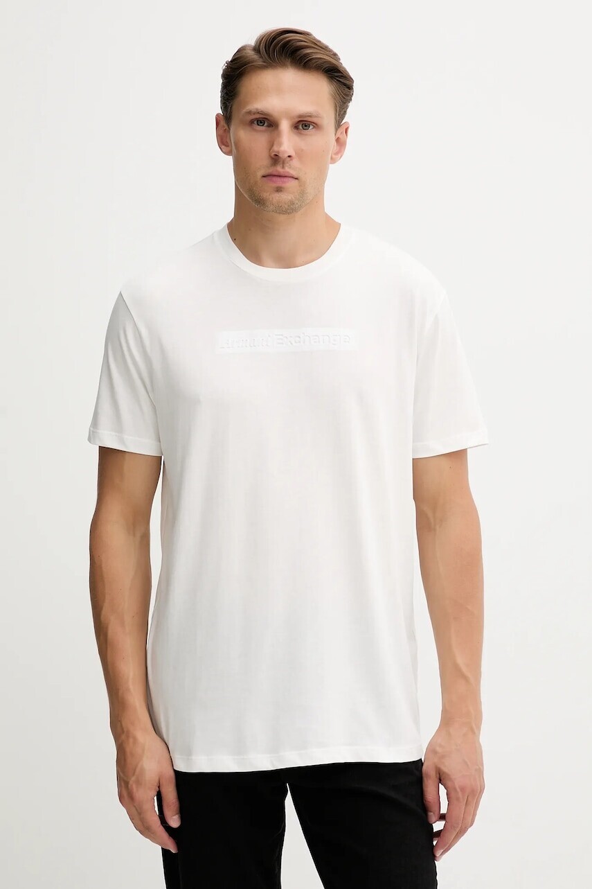 Bavlnené tričko Armani Exchange pánske, biela farba, s potlačou, XM001414 AF16432