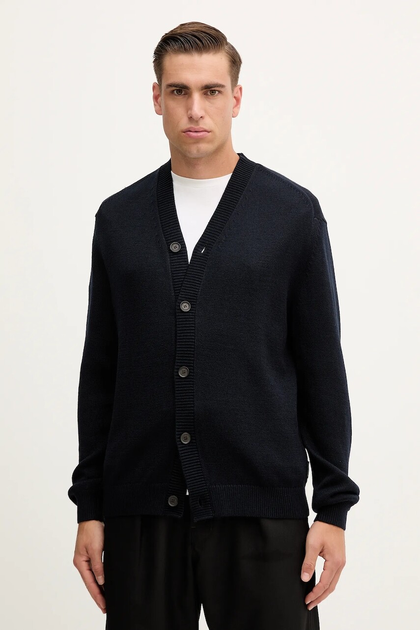 Kardigán s prímesou vlny Armani Exchange tmavomodrá farba, XM001914 AF14008