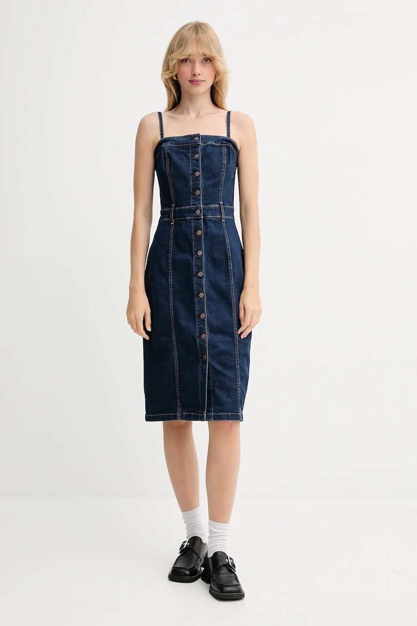 Rifľové šaty Levi's tmavomodrá farba, mini, rovný strih, 0002S
