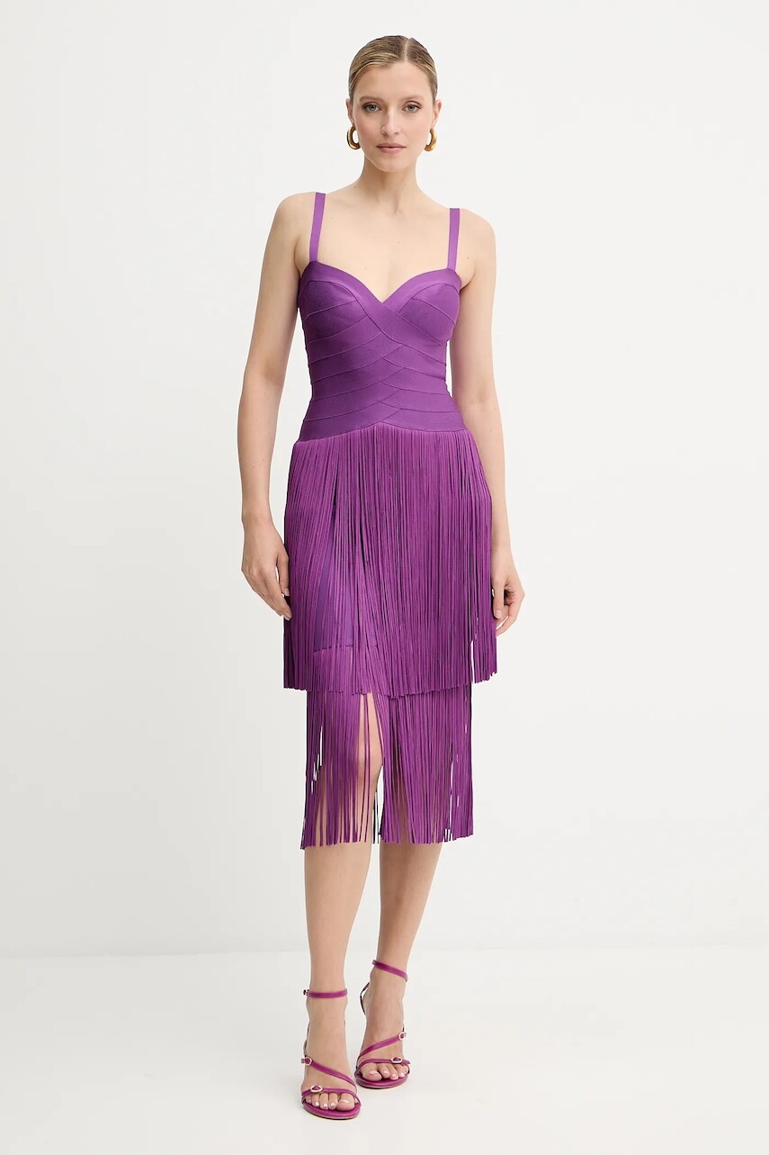 Šaty Herve Leger Georgia fialová farba, mini, priliehavé, FRI8525605
