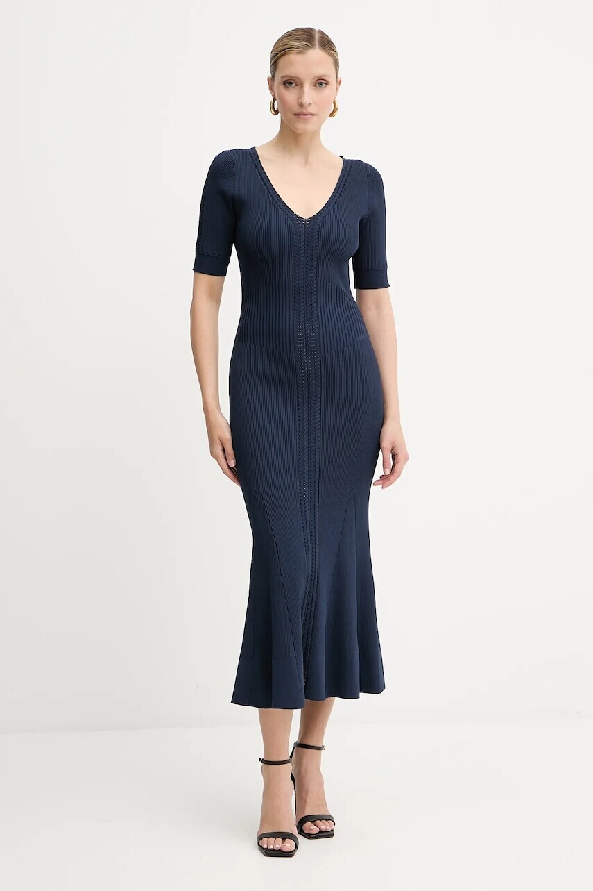 Šaty Herve Leger Aria tmavomodrá farba, midi, priliehavé, DCR8524128