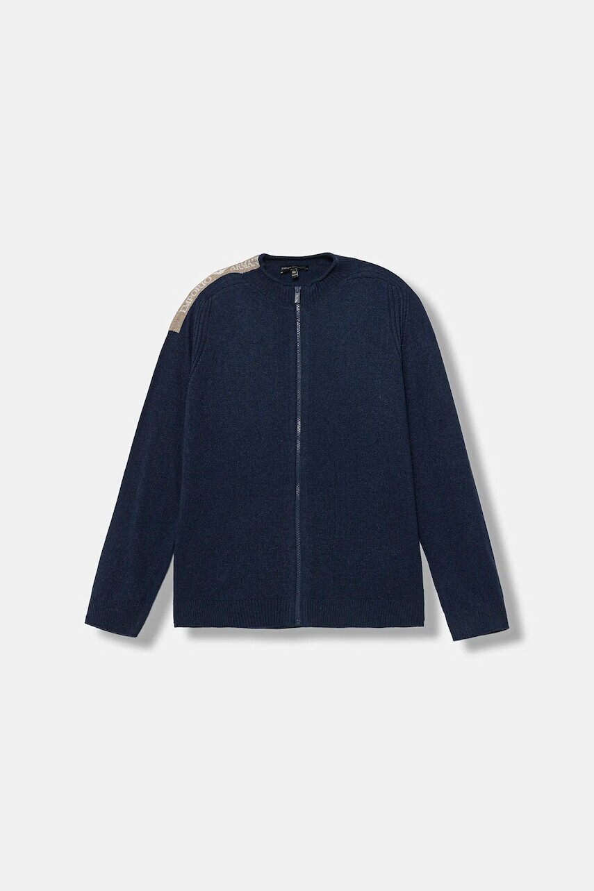 Detský kardigan s prímesou vlny Emporio Armani tmavomodrá farba, ľahký, EB000648 AF17340