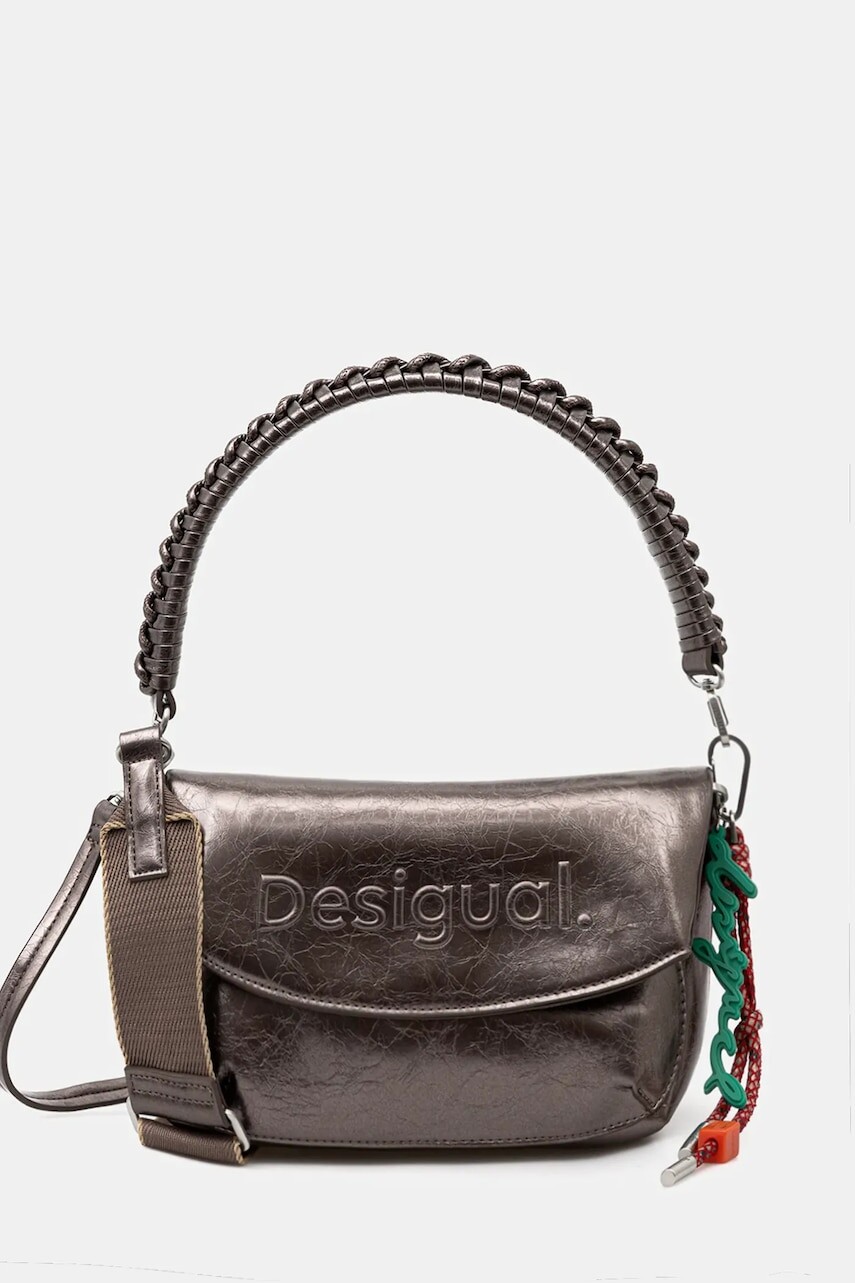 Kabelka Desigual HALF LOGO TROKEL DARK SILVE strieborná farba, 25WAXPAQ