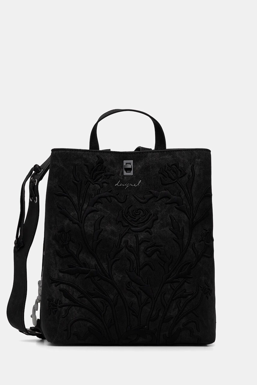 Ruksak Desigual ROMEO FLORAL TOTAL B dámsky, čierna farba, veľký, s nášivkou, 25WAKP06