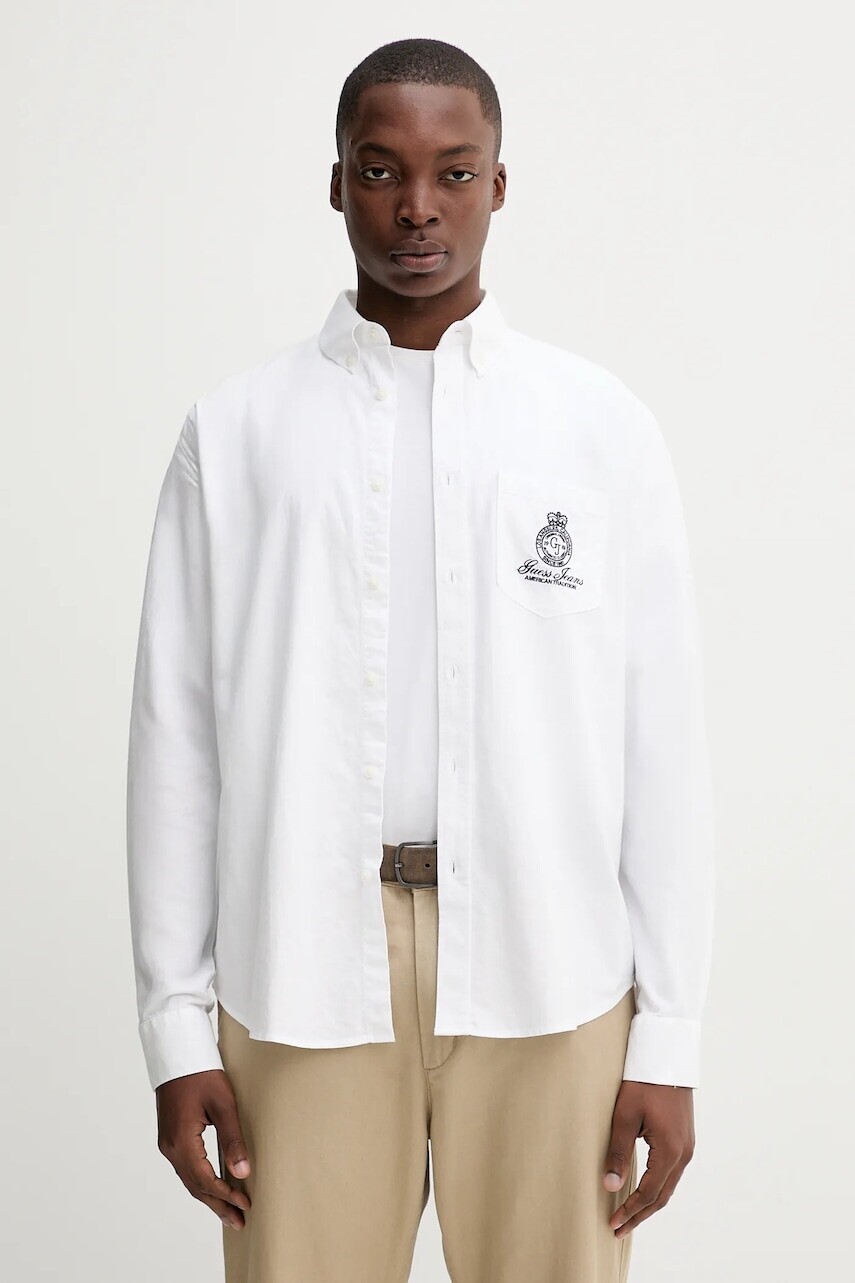Bavlnená košeľa Guess Jeans biela farba, regular, s golierom button-down, M5YH64 WHFK1