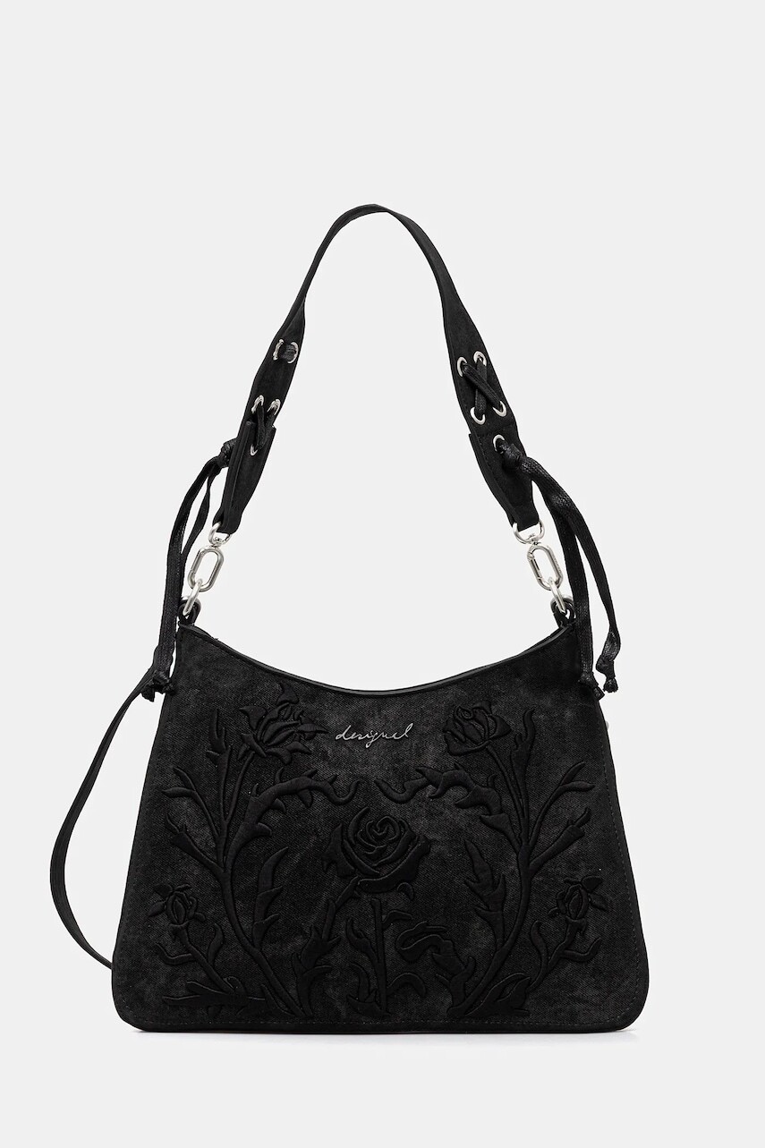 Kabelka Desigual ROMEO FLORAL TOTAL BL čierna farba, 25WAXP40