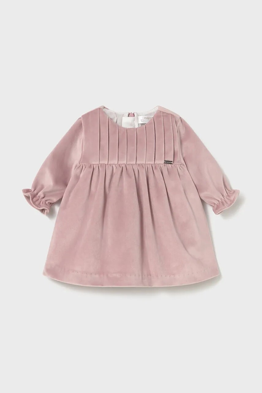 Detské zamatové šaty Mayoral Newborn ružová farba, mini, áčkový strih, 2819