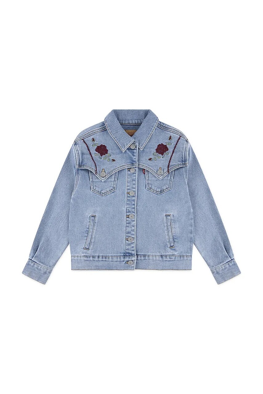 Detská bunda Levi's OVERSIZED WESTERN TRUCKER modrá farba, 3EN567