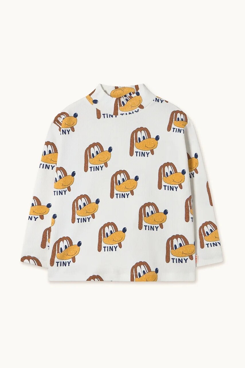 Detské tričko s dlhým rukávom Tinycottons DOGS RIB MOCKNECK biela farba, vzorované, AW25-241
