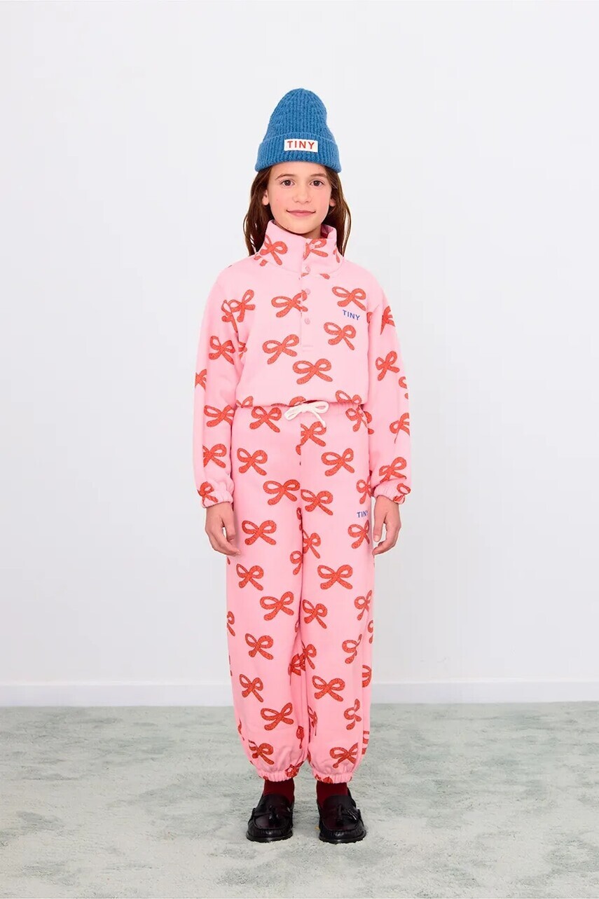 Detské bavlnené tepláky Tinycottons WORMS SWEATPANT ružová farba, vzorované, AW25-076