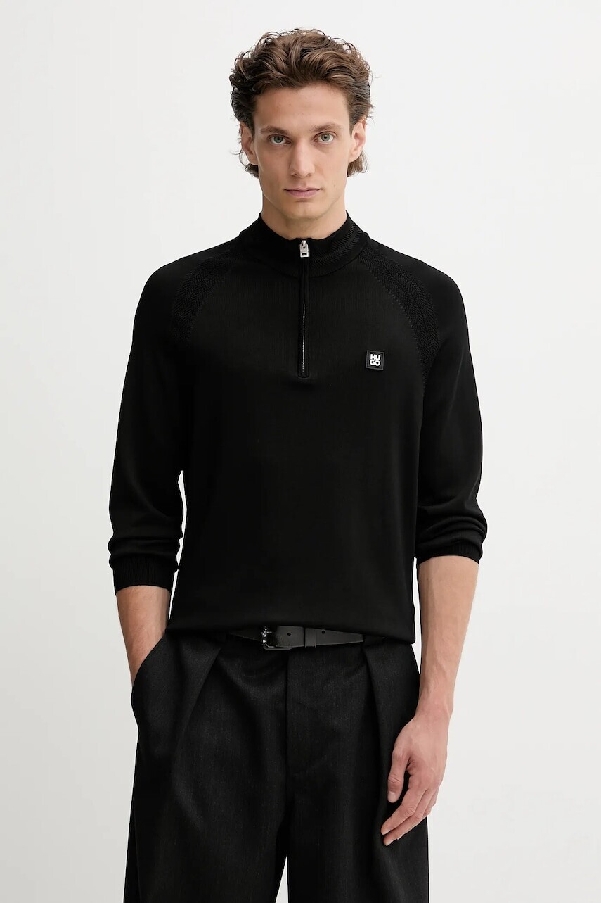 Sveter HUGO čierna farba, ľahký, 50543786