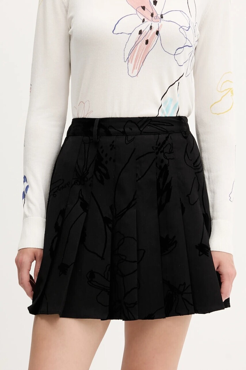 Sukňa Desigual FLOCK čierna farba, mini, áčkový strih, 25WWFW10