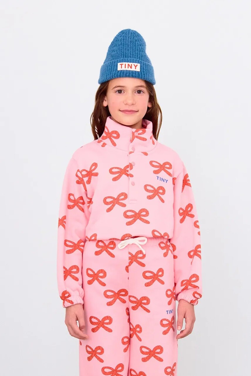 Detská bavlnená mikina Tinycottons WORMS MOCKNECK SWEATSHIRT ružová farba, vzorovaná, AW25-075