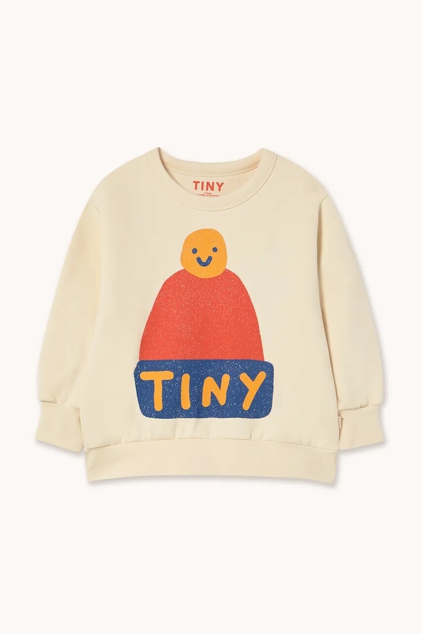 Detská bavlnená mikina Tinycottons BEANIE GRAPHIC SWEATSHIRT béžová farba, s potlačou, AW25-291