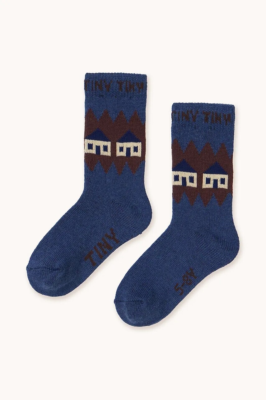Detské vlnené ponožky Tinycottons HOUSES WOOL MEDIUM SOCKS tmavomodrá farba, AW25-535