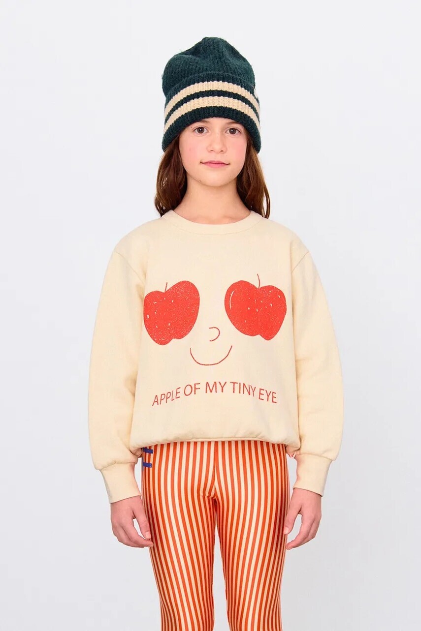Detská bavlnená mikina Tinycottons APPLES EYES GRAPHIC SWEATSHIRT béžová farba, s potlačou, AW25-296