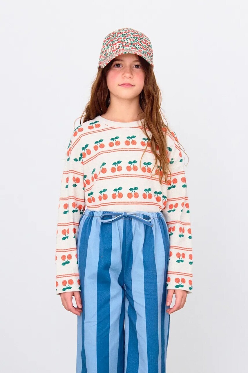 Detská bavlnená košeľa s dlhým rukávom Tinycottons CHERRY PATTERN RIB TEE biela farba, vzorovaná, AW25-219