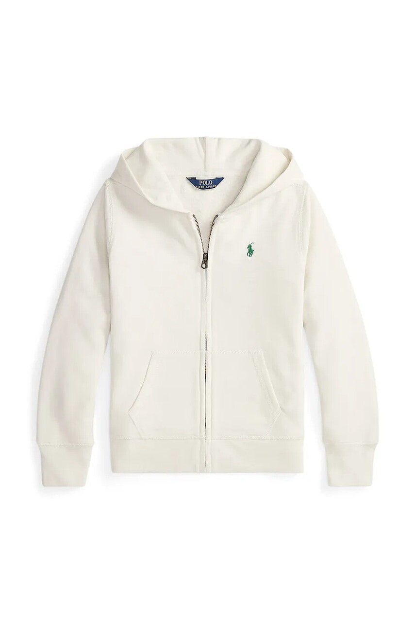 Detská mikina Polo Ralph Lauren biela farba, s kapucňou, jednofarebný, 313833560048