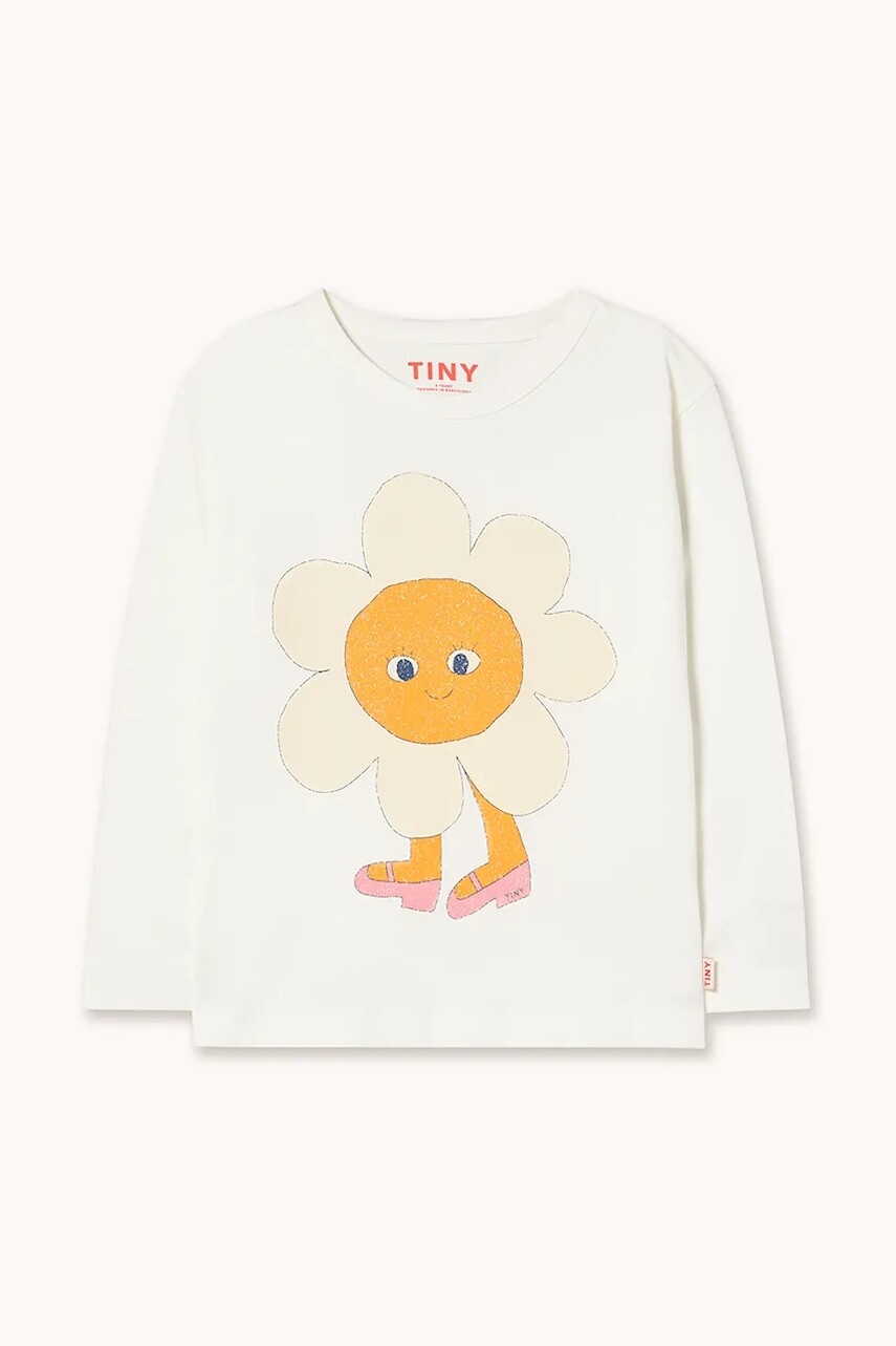 Detská bavlnená košeľa s dlhým rukávom Tinycottons FLOWER GRAPHIC SLEEVE TEE biela farba, AW25-307