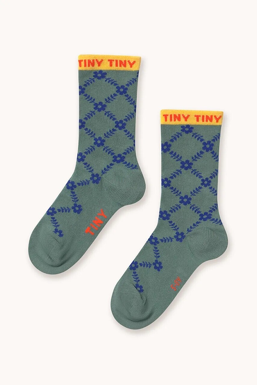 Detské ponožky Tinycottons FLOWER GRID MEDIUM SOCKS zelená farba, AW25-500