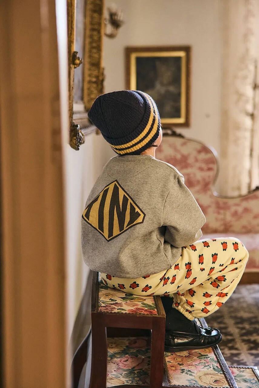 Detská bavlnená mikina Tinycottons DIAMOND TINY GRAPHIC SWEATSHIRT šedá farba, s nášivkou, AW25-297