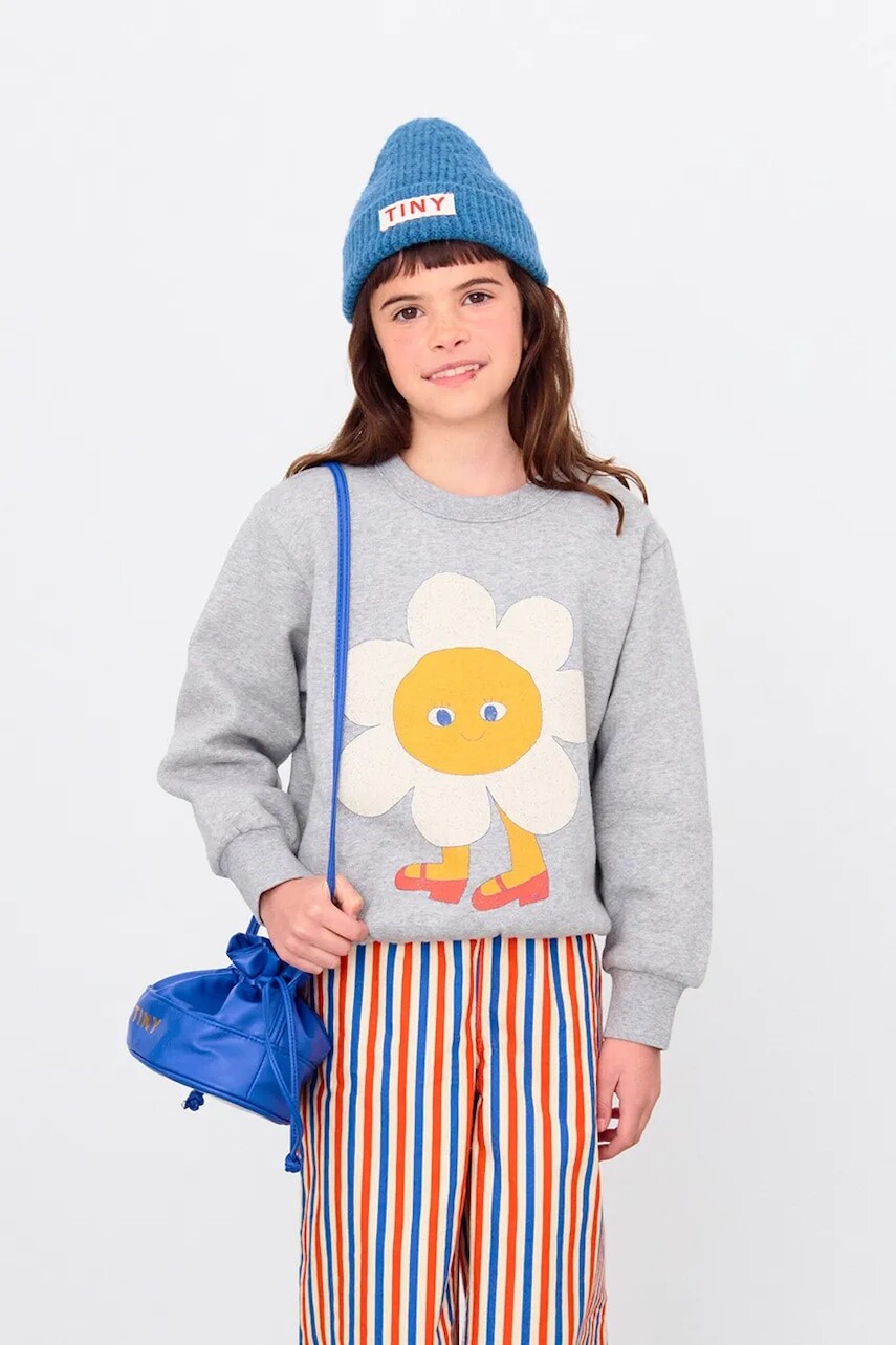 Detská bavlnená mikina Tinycottons FLOWER GRAPHIC SWEATSHIRT šedá farba, s potlačou, AW25-287