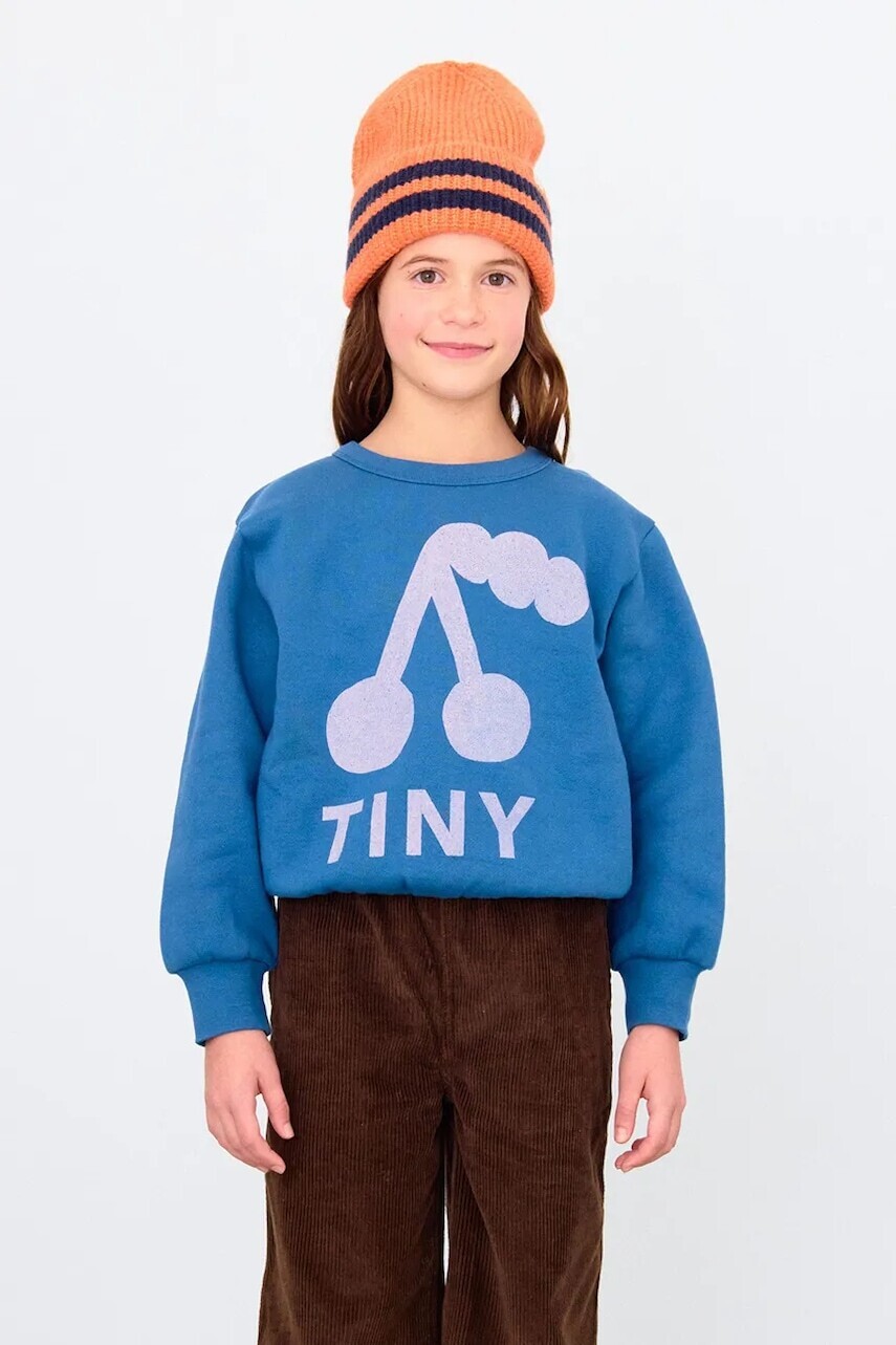 Detská bavlnená mikina Tinycottons CHERRY GRAPHIC SWEATSHIRT modrá farba, s potlačou, AW25-279