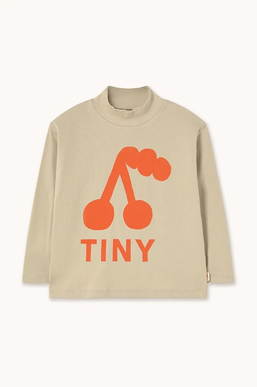 Detská bavlnená košeľa s dlhým rukávom Tinycottons CHERRY GRAPHIC RIB MOCKNECK béžová farba, s potlačou, AW25-329