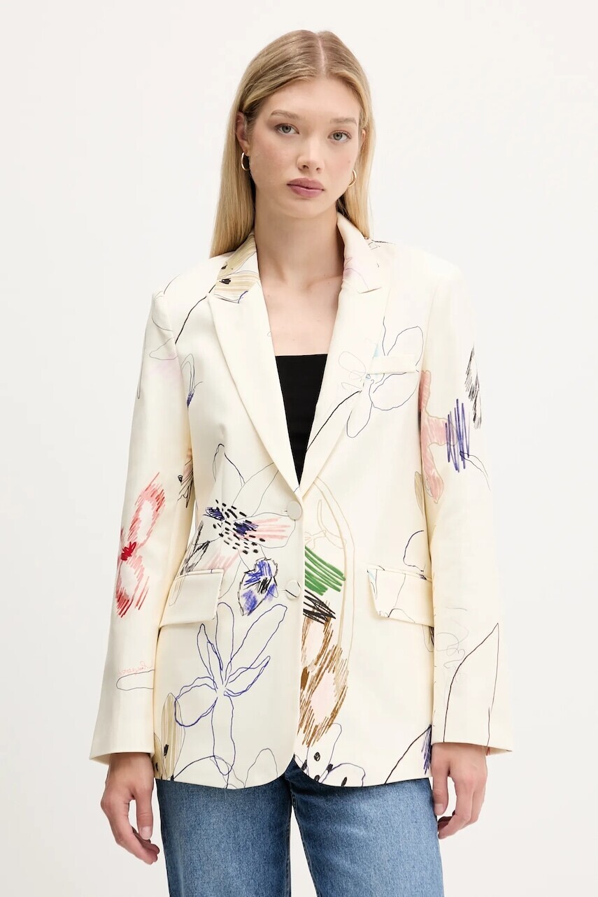 Sako Desigual ARTY béžová farba, jednoradové, vzorované, 25WWEW21