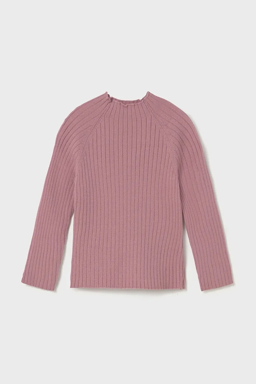 Tričko s dlhým rukávom pre bábätká Mayoral ružová farba, s polorolákom, 2074