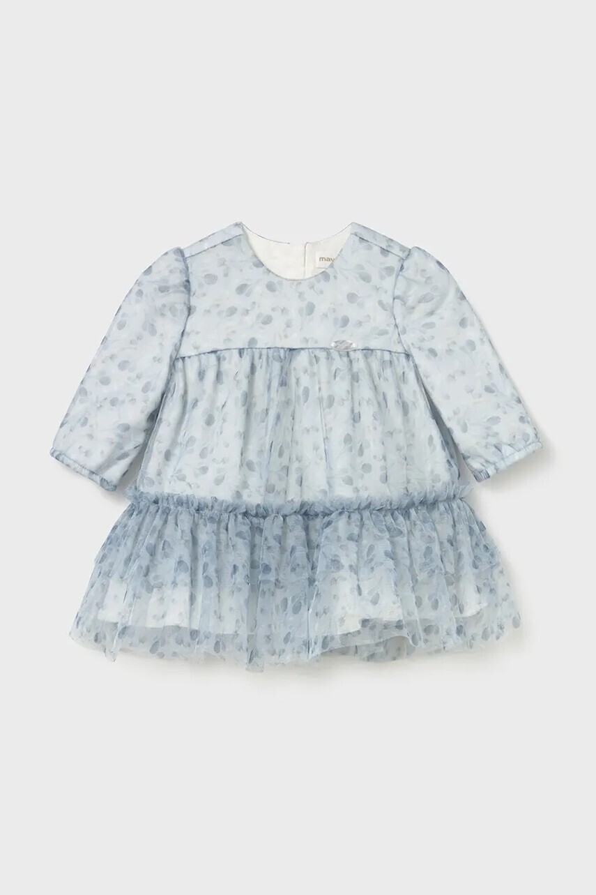 Šaty pre bábätká Mayoral Newborn modrá farba, mini, áčkový strih, 2817