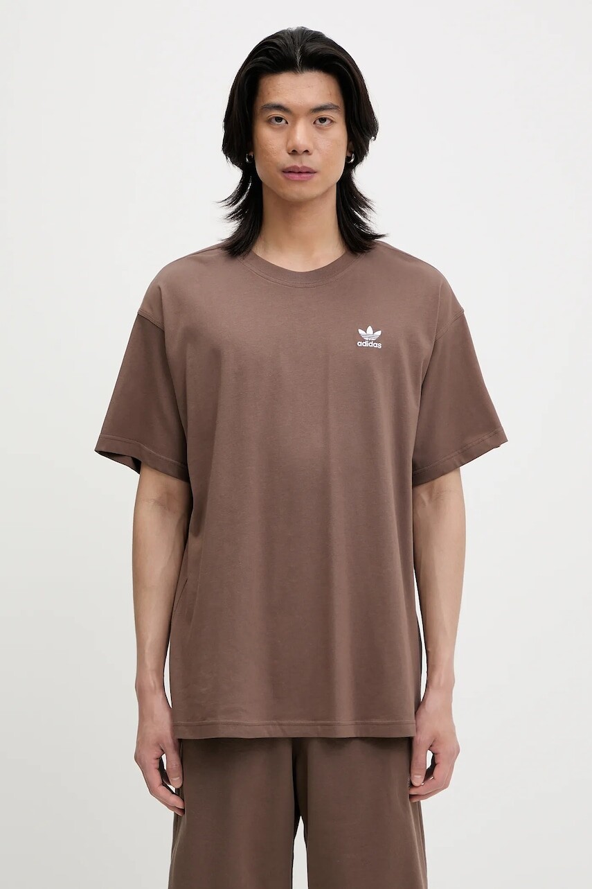 Bavlnené tričko adidas Originals Ess Nc Oc Tee pánske, hnedá farba, jednofarebné, KE6581