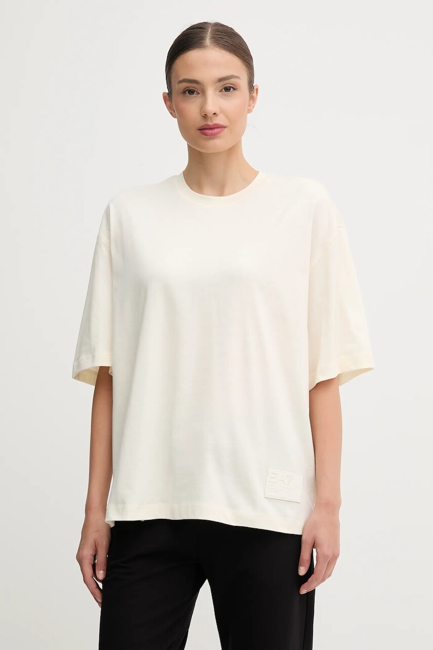 Bavlnené tričko EA7 Emporio Armani dámske, béžová farba, AF13741.7X000128