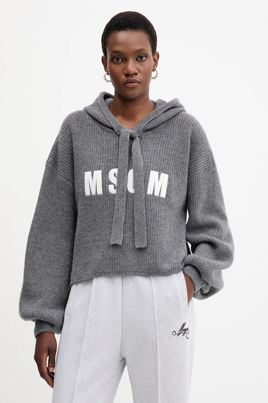 Vlnený sveter MSGM šedá farba, teplý, 3941MDM219.257785