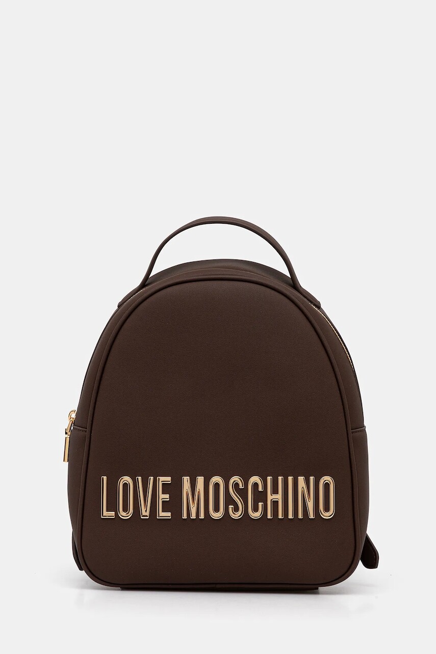 Ruksak Love Moschino dámsky, hnedá farba, malý, s nášivkou, JC4197PP1NKD0301
